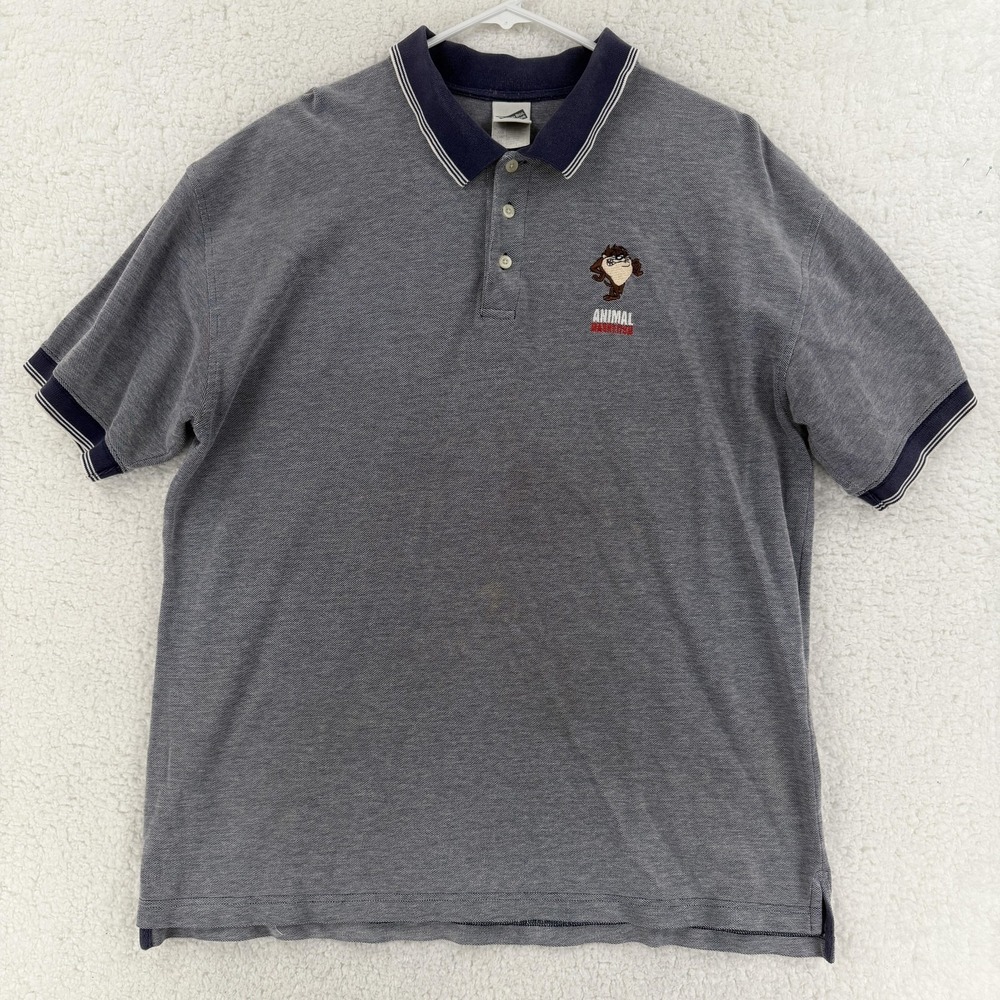 Vintage Warner Bros Studio Polo Shirt Mens XL‎ Gray Taz Devil Looney Tunes 90s